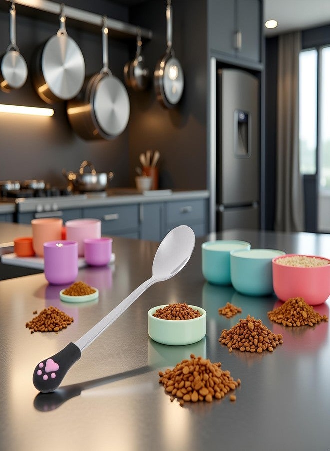 Galepromot Silver Pet Food Spoon, Stainless Steel Spoon Anti Slip Silicone Handle Can Cute for Pets Dogs Food Storage Feeding and Watering Supplies - Image 5